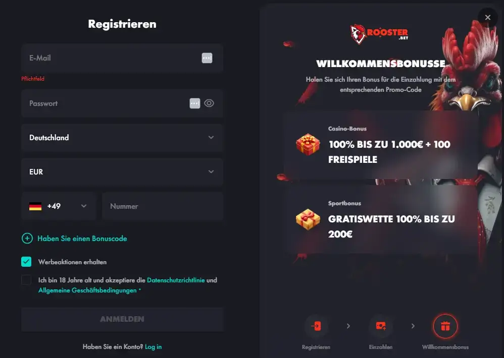 Anmeldung beim Sportwettenanbieter
