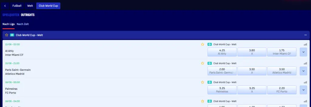 Auszug der Spiele der FIFA Klub WM bei Bankonbet