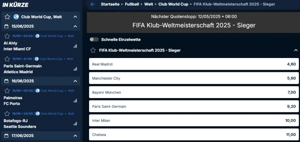 Auszug der Spiele der FIFA Klub WM bei PlayZilla