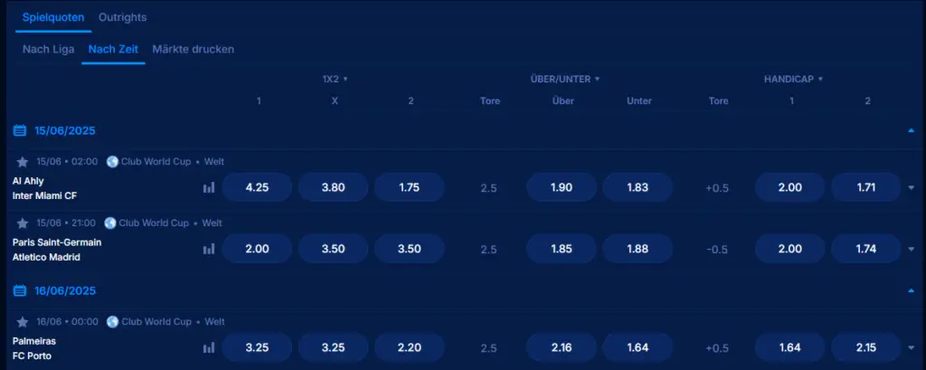 Auszug der Spiele der FIFA Klub WM bei BoomerangBet