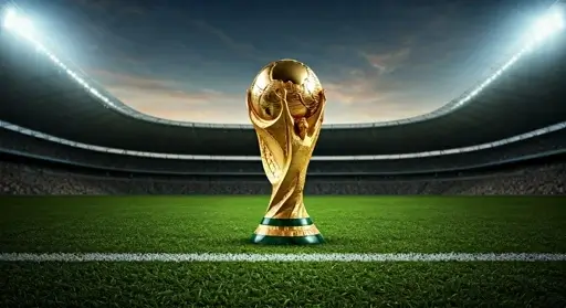 Fußball Weltmeisterschaft Pokal auf dem Fußballfeld im Stadion