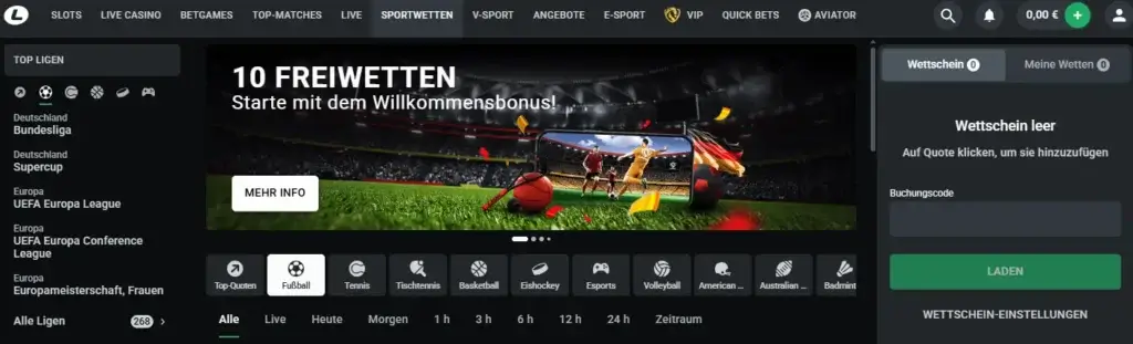Einblick in das Sportwettenangebot vom Wettanbieter Leonbet