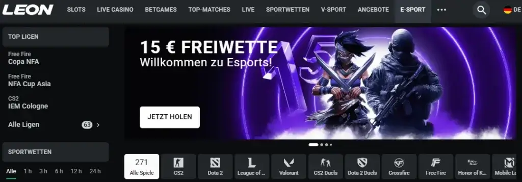 eSport Wetten beim Wettanbieter Leonbet