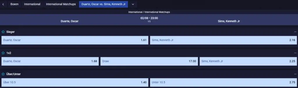 Einblick in die Boxen Wetten beim Wettanbieter Sportaza