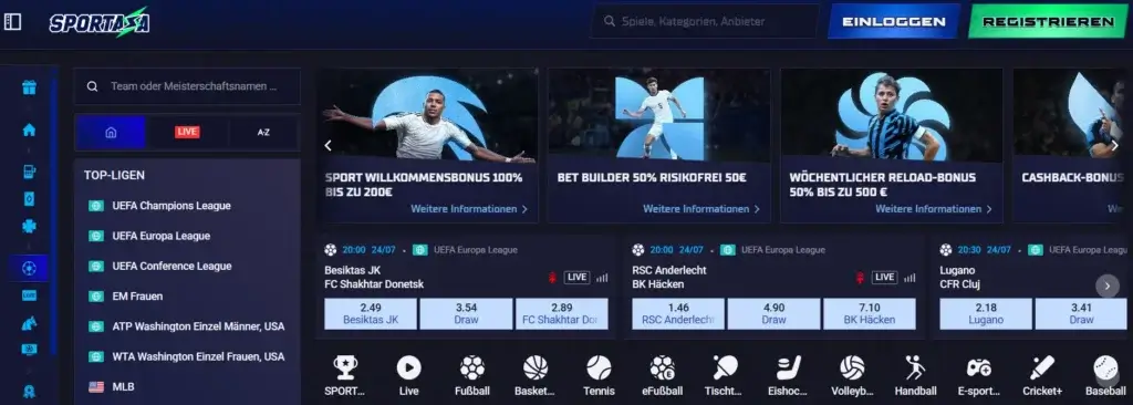Einblick in das Sportwettenangebot vom Wettanbieter Sportaza