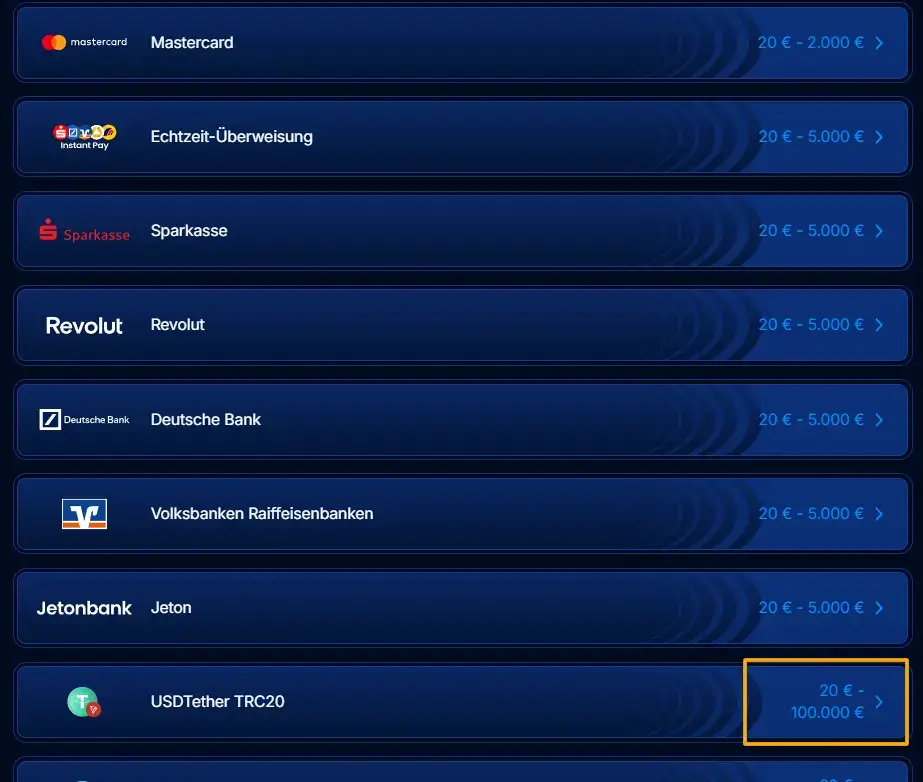 Zahlungsarten für Einzahlungen bei BoomerangBet, einem Anbieter für Sportwetten ohne Limit