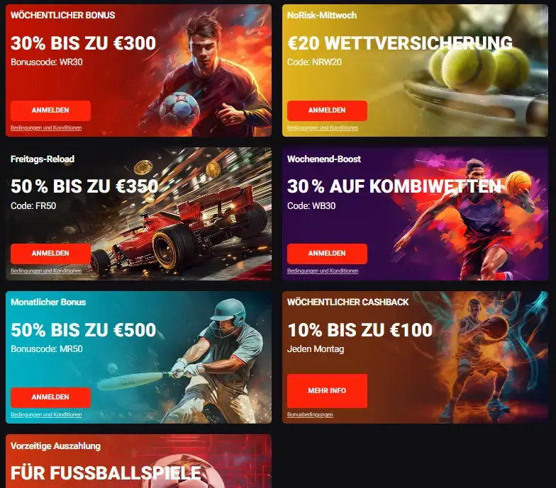 Ausschnitt aus dem Bonusprogramm des Curacao Wettanbieters N1 Bet