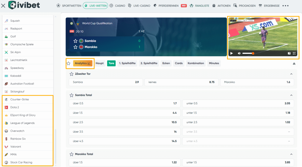 Livestreams und Esports bei den Wetten ohne OASIS beim Buchmacher Ivibet