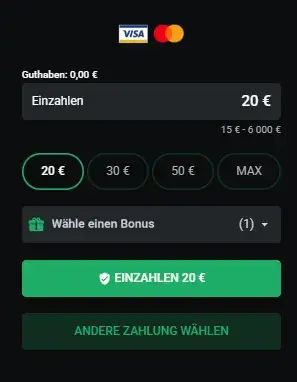 Einzahlung mit VISA oder mastercard für Kreditkarten Sportwetten beim Buchmacher Leonbet