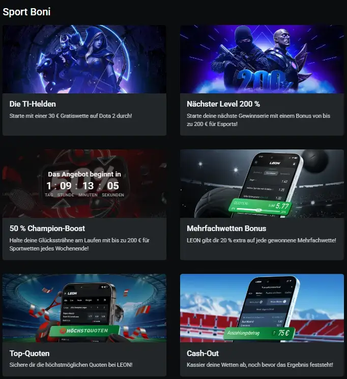 Sportwetten Bonusprogramm beim Buchmacher Leonbet