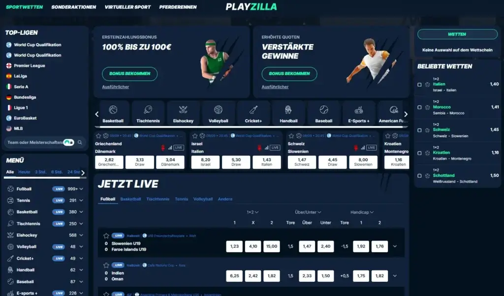 Sportwettenprogramm für Wetten ohne OASIS bei PlayZilla