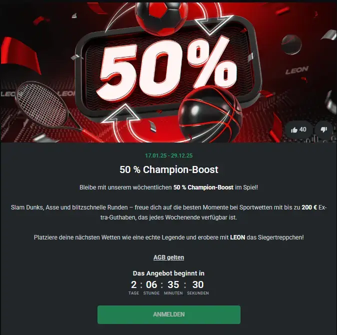 Reloadbonus beim Sportwettenanbieter Leonbet