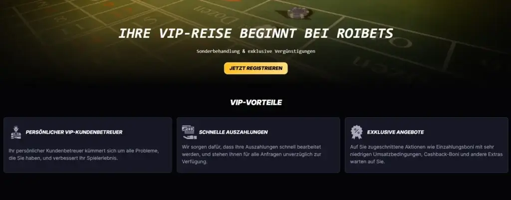 Ausschnitt aus dem VIP-Programm des Sportwettenanbieters RoiBets