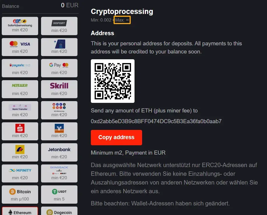 Ablauf der Einzahlung bei RoosterBet, einem Buchmacher ohne Limitierung
