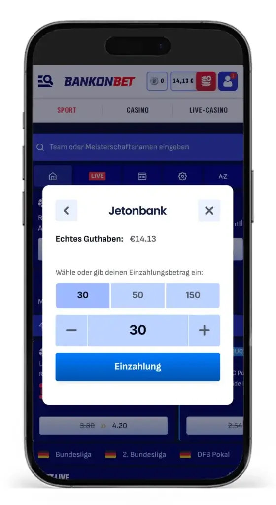 Einzahlung ueber Jetonbank fuer Jeton Sportwetten bei Bankonbet