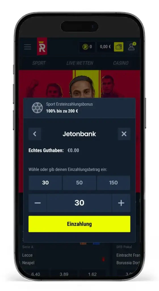 Einzahlung per Jeton bei Rabona fuer Jeton Sportwetten