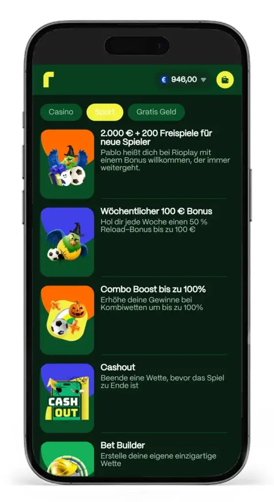 Bonusprogramm fuer Sportwetten vom Wettanbieter Rioplay