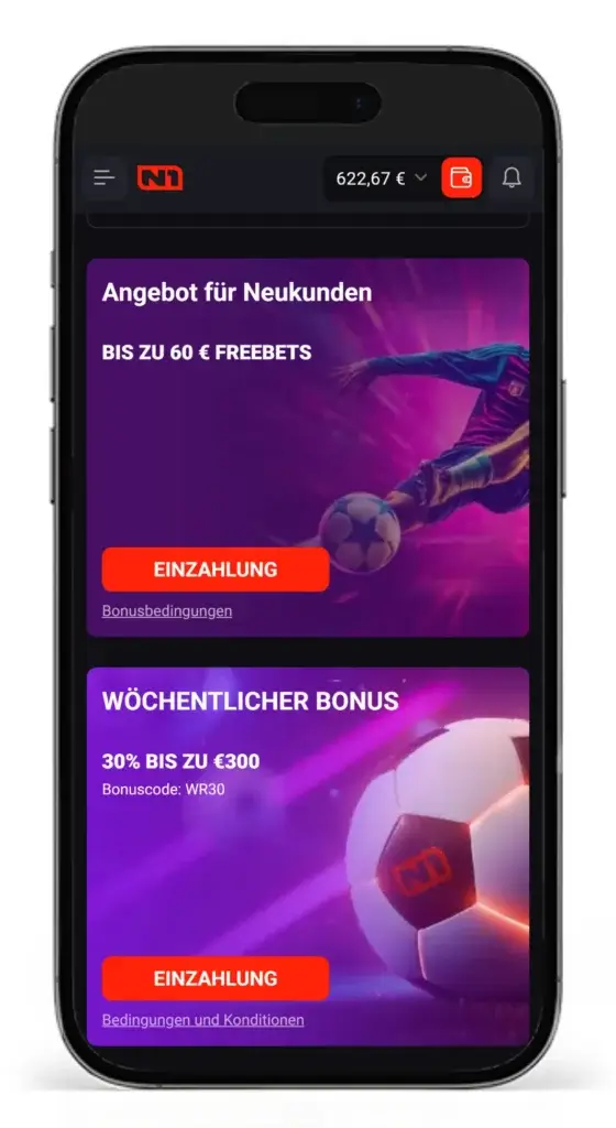 Auswahl an Bonusaktionen beim Buchmacher N1 Bet