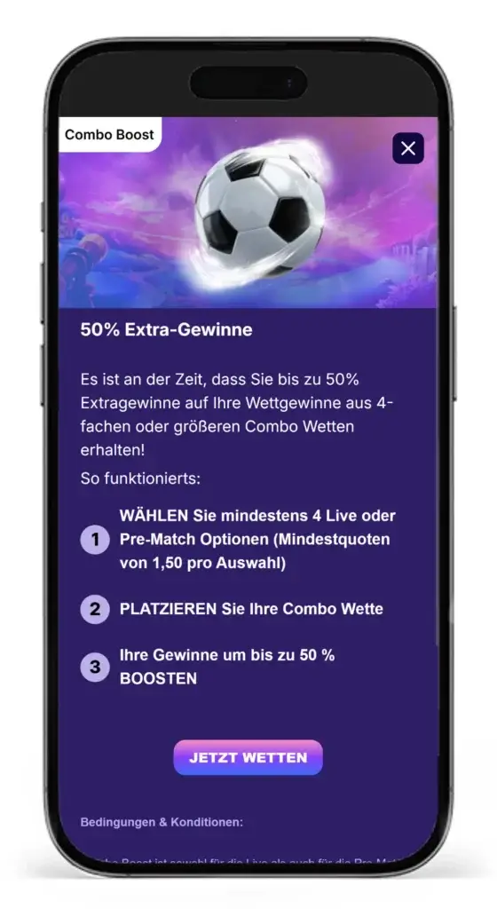 Kombi-Boost Bonusaktion fuer Sportwetten mit mehreren Auswahlen vom Wettanbieter Blindluck