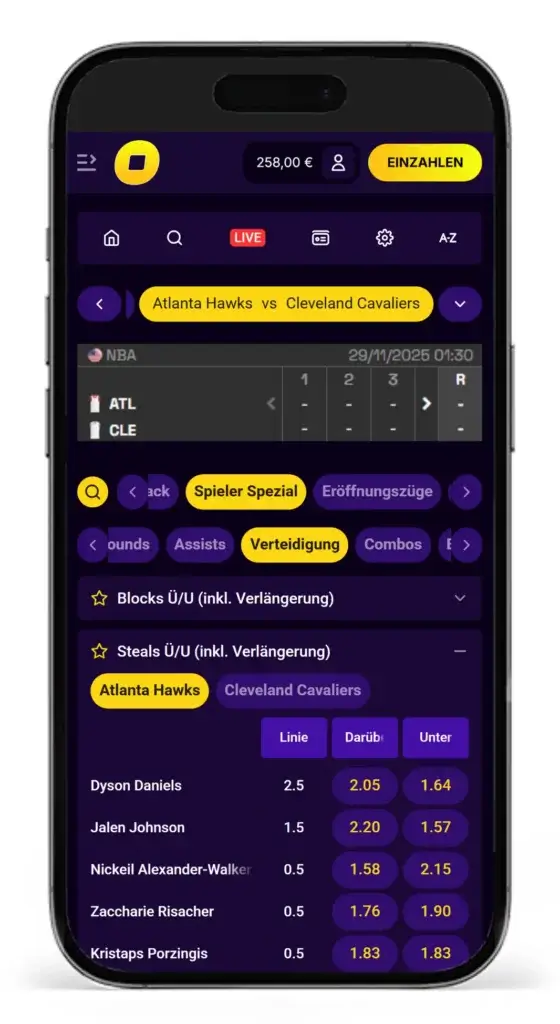 Seltene Wettarten auf ein NBA-Spiel zwischen Atlanta Hawks und Cleveland
