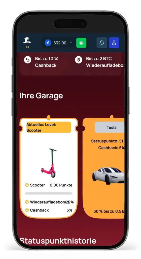 Erste Stufe des Treueprogramms mit Cashback und Reload Bonus vom Wettanbieter FortuneJack