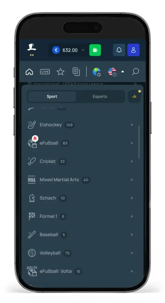 Auszug aus den verfuegbaren Sportarten fuer Sportwetten bei FortuneJack