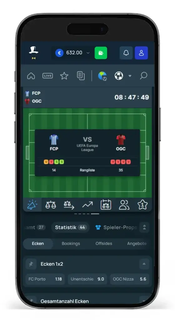 Einblick in die seltenen Wettmaerkte bei einem UEFA Europa League Spiel vom Wettanbieter FortuneJack