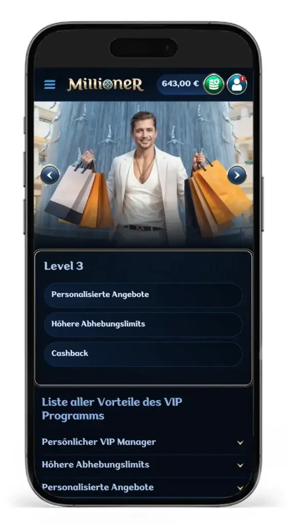 Level 3 des VIP Programms vom Buchmacher Millioner