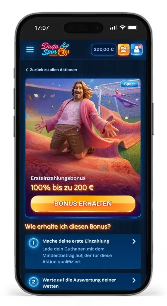 Willkommensbonus fuer Sportwetten vom Online Wettanbieter DudeSpins