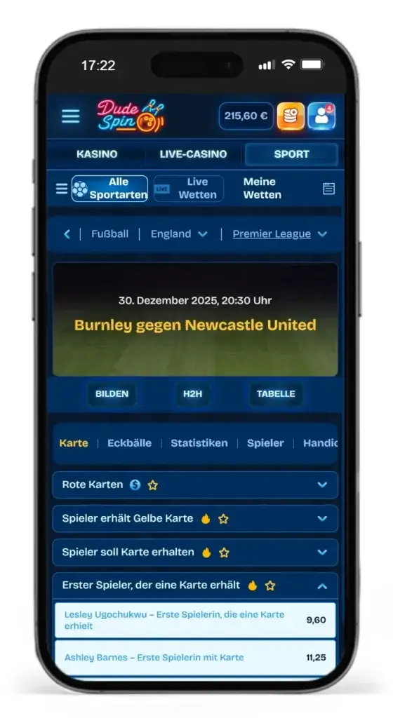 Seltene Wettarten auf ein Fussballspiel beim Wettanbieter DudeSpins