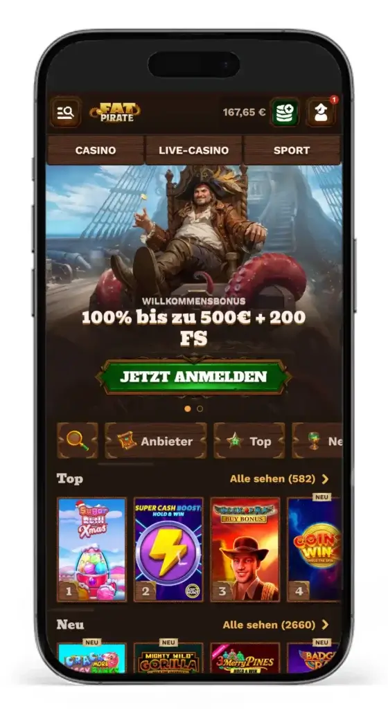 Einblick in die Spielauswahl im Sportwetten Casino Fatpirate