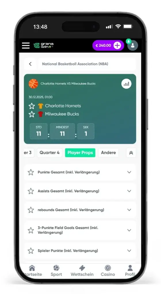 Einblick in die speziellen Spielerwetten auf Basketballspiele vom Buchmacher GranaWin