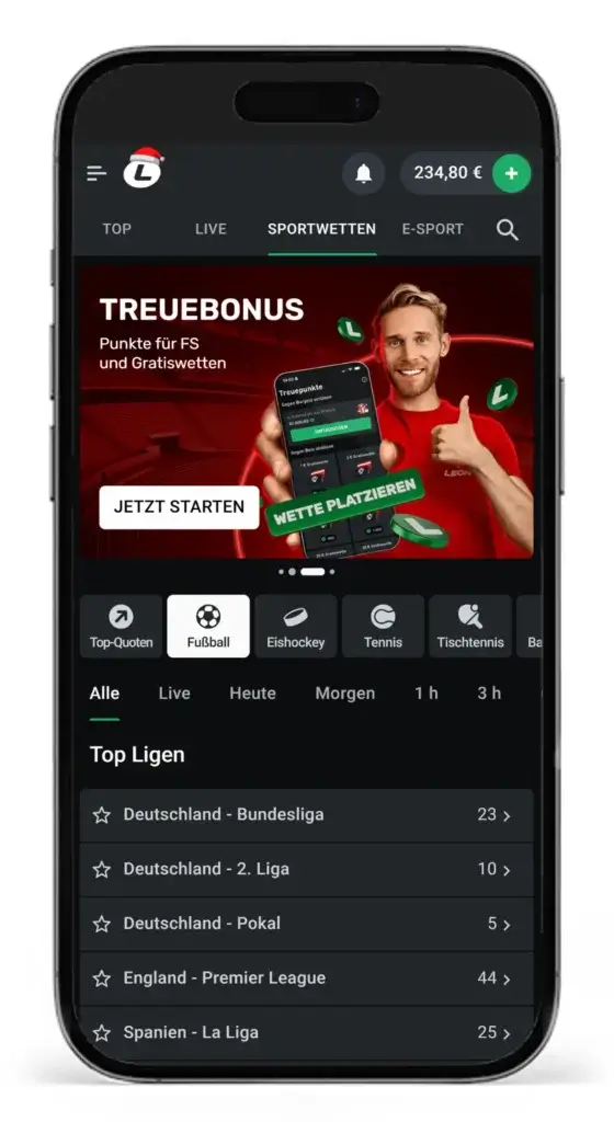 Einblick in das Angebot fuer Fussball Wetten im Sportwetten Casino mit Treuebonus