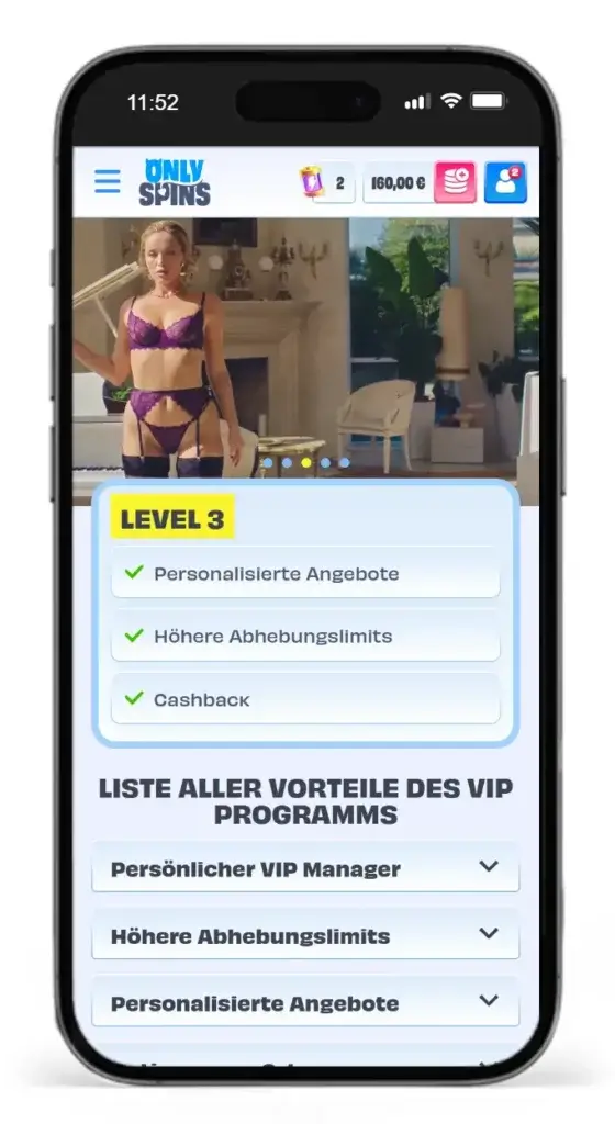 Level 3 des VIP-Programms vom Wettanbeiter OnlySpins