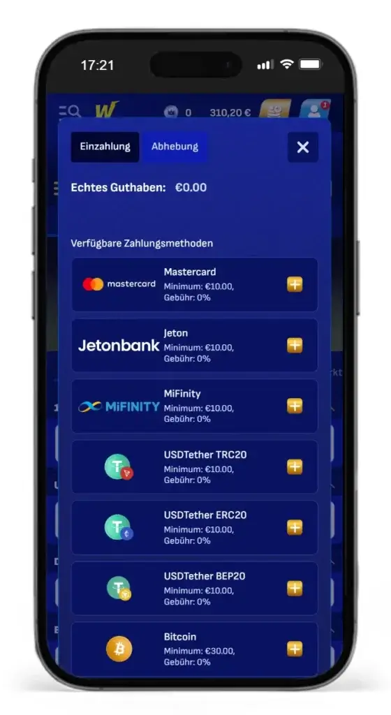 Einblick in die verfuegbaren Einzahlungsmethoden und jeweiligen Zahlungslimits beim Online Wettanbieter Wonaco