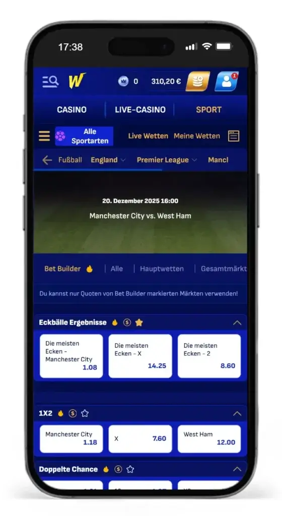 Bet Builder Funktion auf ausgewaehlte Wettmaerkte von Wonaco