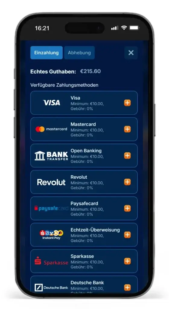 Auszug aus den Methoden fuer Einzahlungen beim Online Wettanbieter DudeSpin