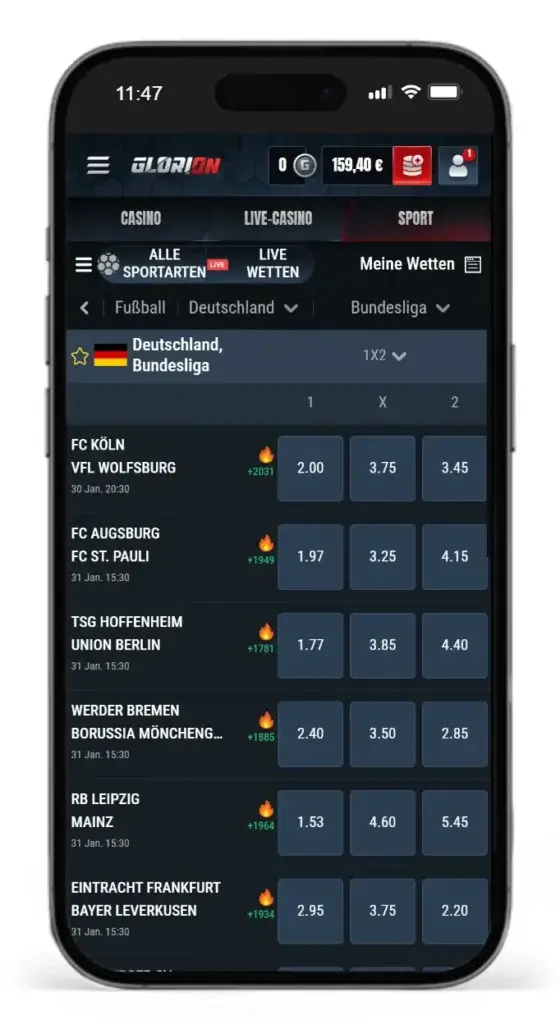 Bundesliga-Quoten von Glorion Sportwettenanbieter