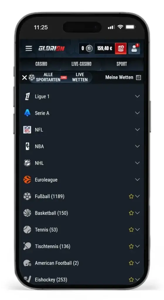 Einblick in die Sportarten fuer Wetten beim Buchmacher Glorion
