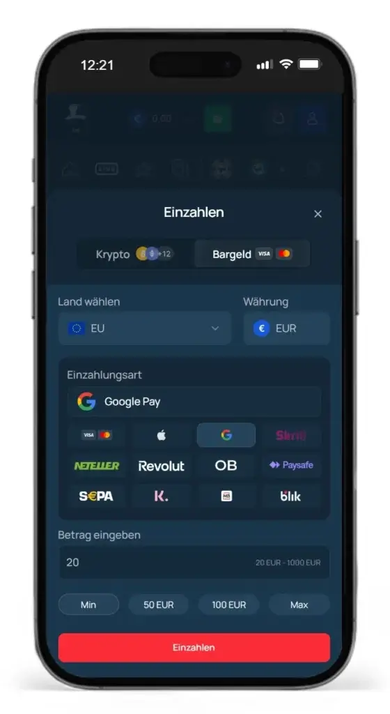 Einzahlung beim Google Pay Wettanbieter FortuneJack