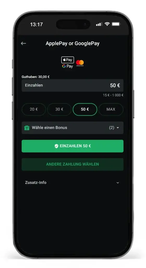 Einzahlung beim Google Pay Wettanbieter Leonbet