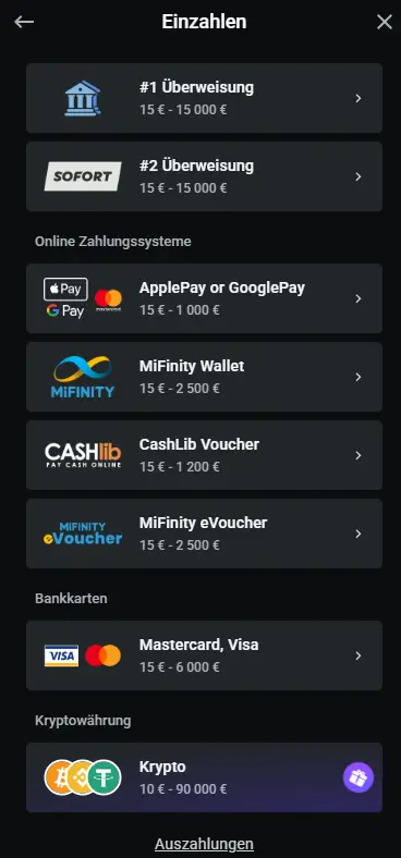 Zahlungsmethoden beim Sportwettenanbieter Leonbet