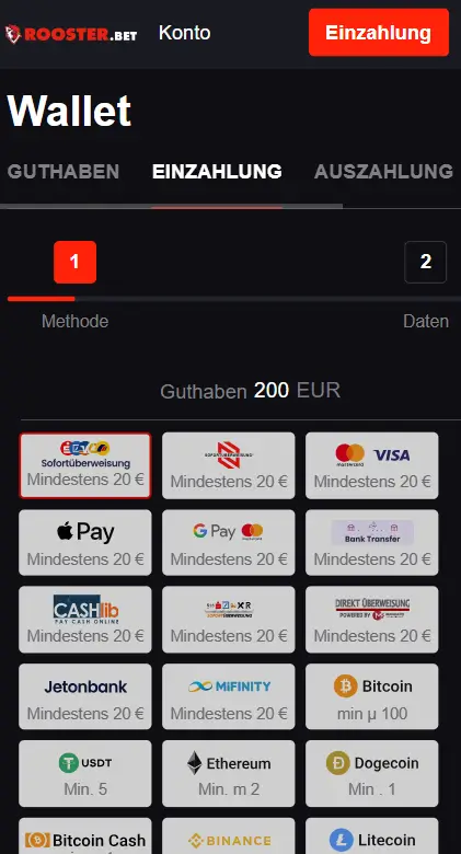 Zahlungsmethoden beim Sportwettenanbieter RoosterBet