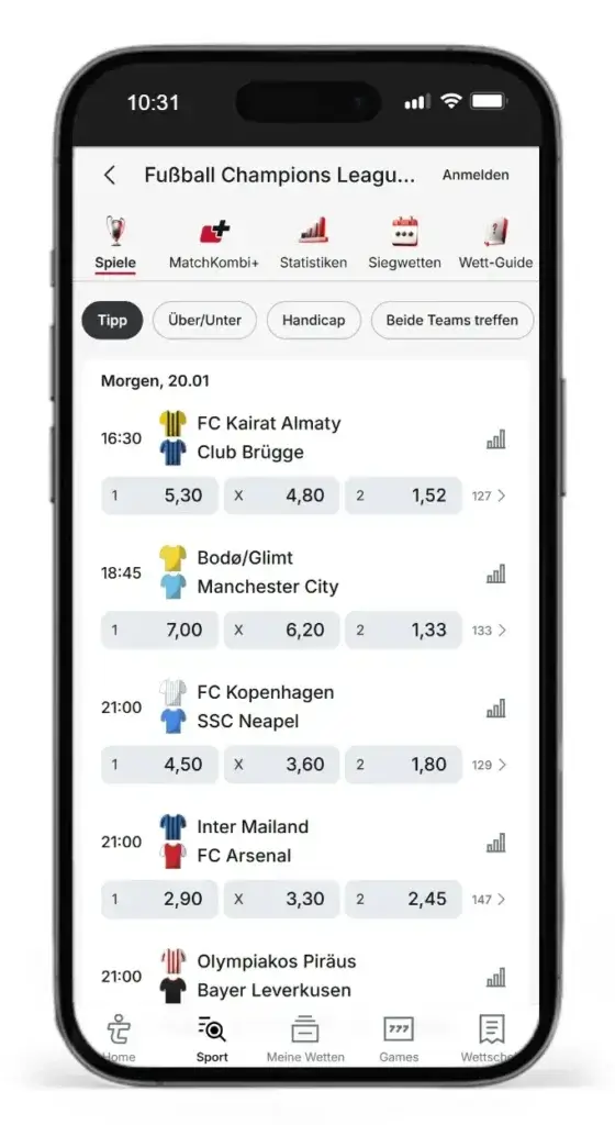 Fussball Champions League Quoten von Tipico