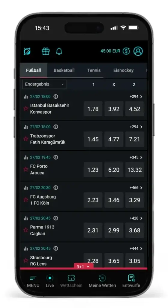 Einblick in die Fussball Wettquoten von CosmoBet