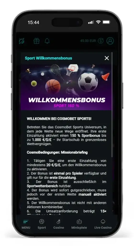 Sport Willkommensbonus von CosmoBet
