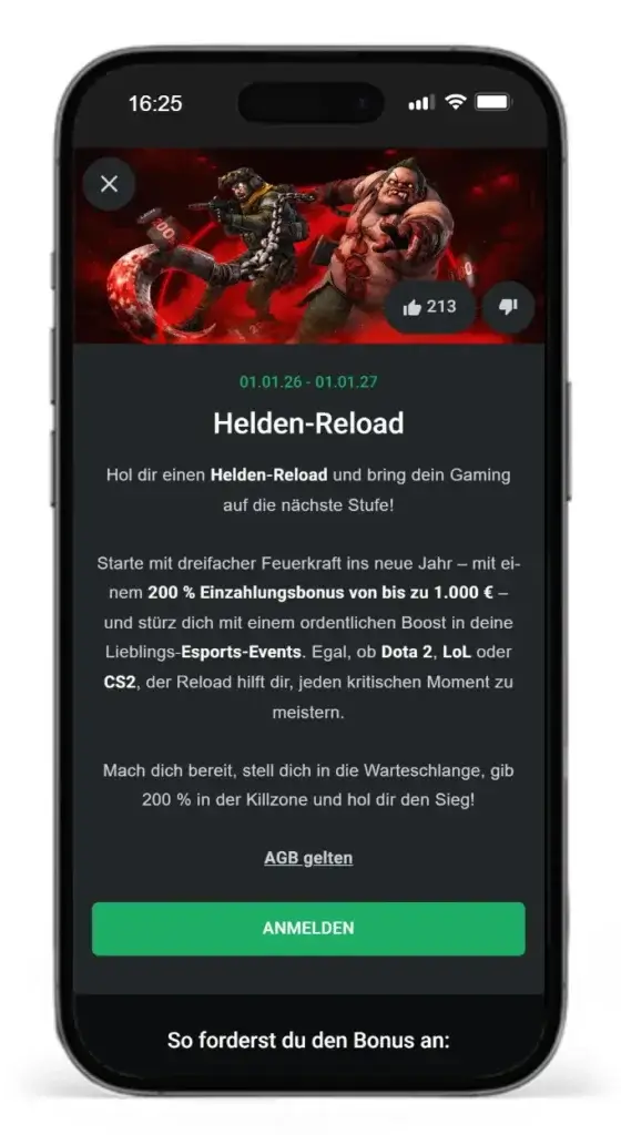 Reload Bonus fuer eSports Wetten von Leonbet