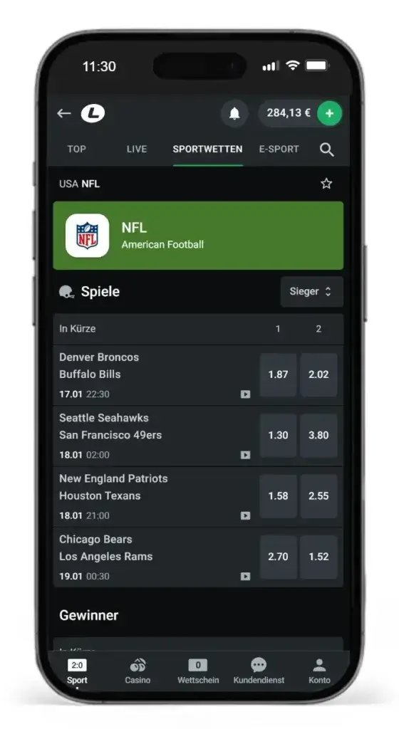 American Football Quoten Leonbet