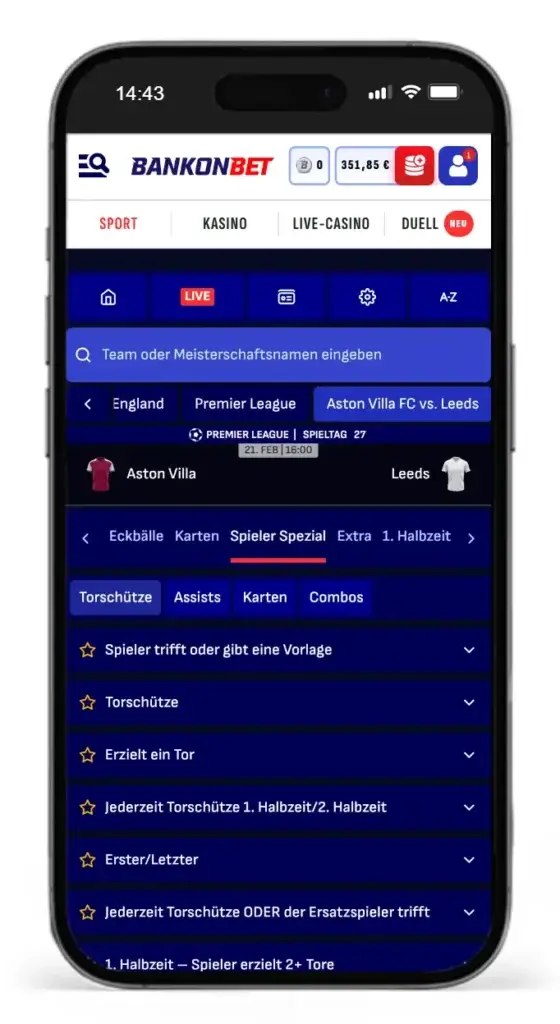 Spieler Spezielwetten im Fussball bei Bankonbet