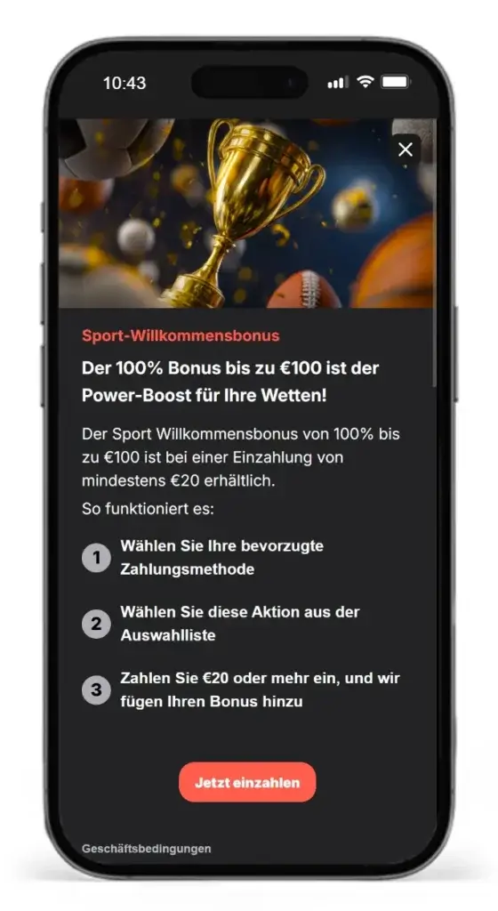 Willkommensbonus fuer Sportwetten vom Wettanbieter Wettson